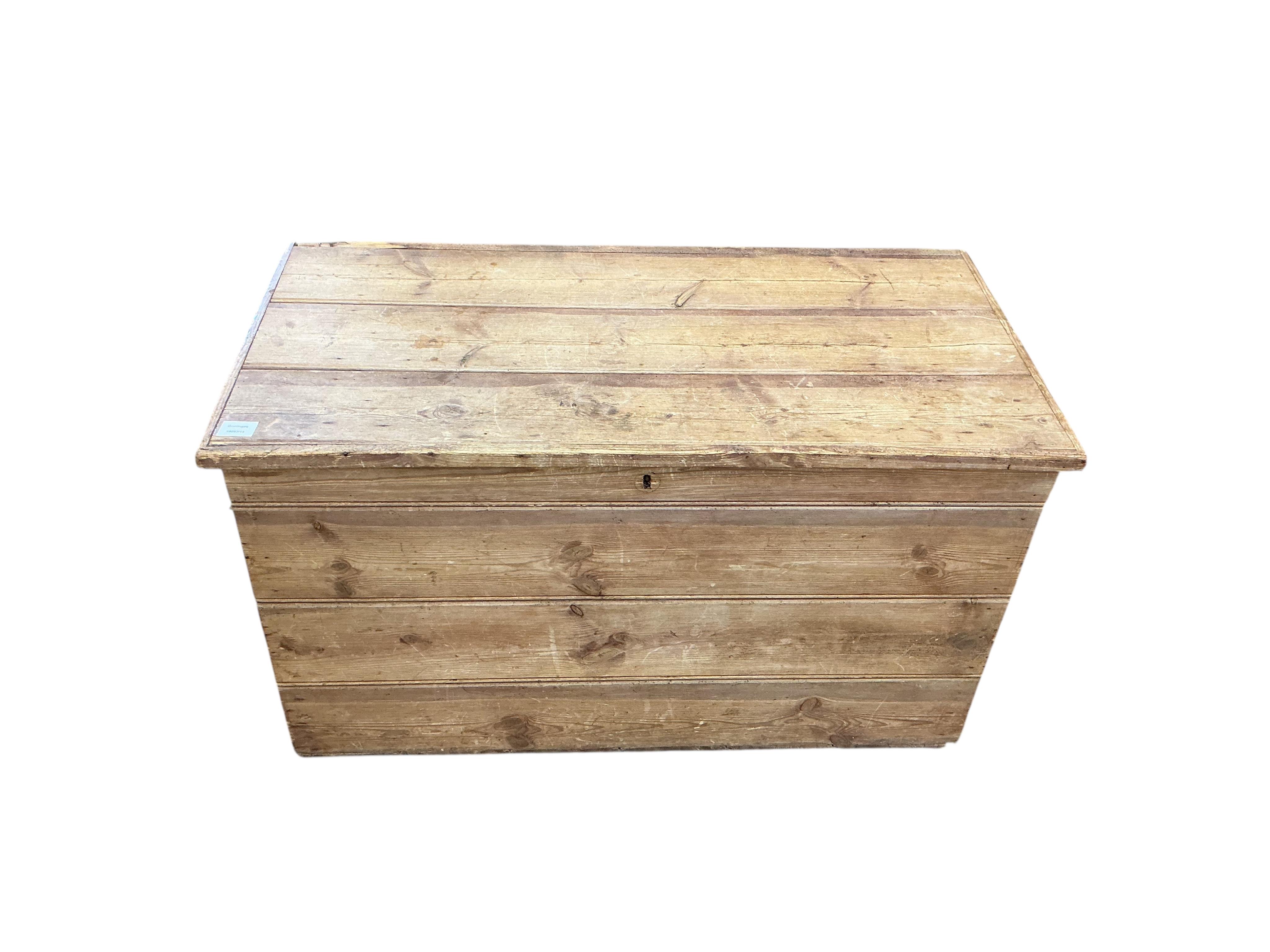 A Victorian pine trunk, width 105cm, depth 53cm, height 59cm